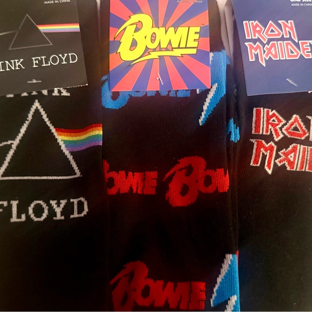 3 ROCK AND ROLL Socks Pink Floyd David Bowie Iron Maiden band LP 7-12 NEW